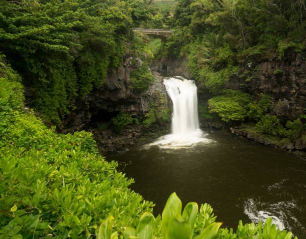 istock Waterfall under road bridge at Seven Sacred Pools Maui 696409736
