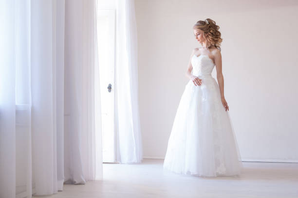 bride in white dress wedding before wedding