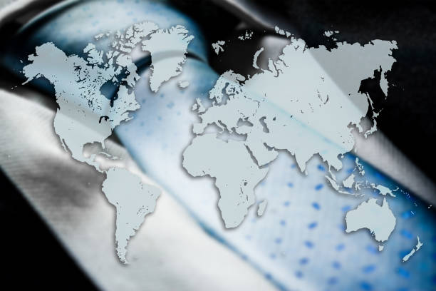 istock World map on business suit background texture 696410602