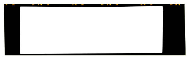 istock Empty panoramic large format 6x17cm color slide 120 or 220 type (60mm) medium format film strip template with copy space isolated on white background with work path. 696418010