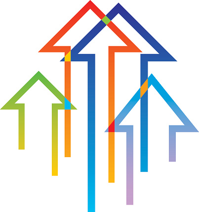 Vector illustration of four multi colored overlapping arrow.