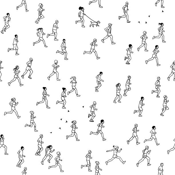 Seamless pattern of tiny marathon runners vector art illustration