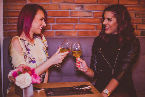 istock Best friends drinking wine at the bar 696426726