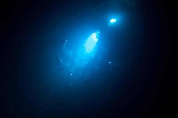 istock blue light of entrance with bubbles in cenotes the pit 696426928