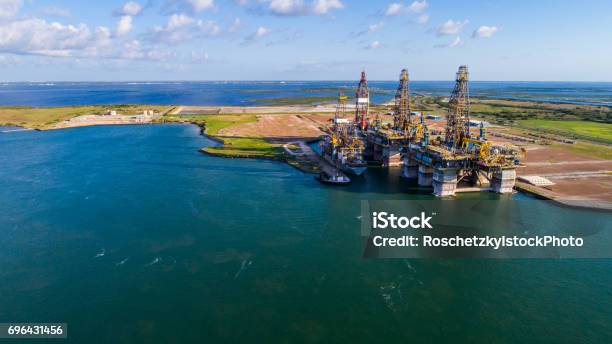 Off Shore Oil Drilling Rig Being Deconstructed On Island On The Gulf Of Texas Stock Photo - Download Image Now