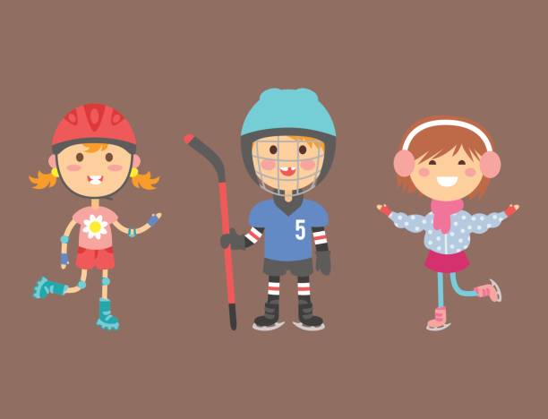 ilustrações de stock, clip art, desenhos animados e ícones de young kids sportsmens future roller skates gymnastics children sport players vector illustration - ice hockey roller hockey child childhood