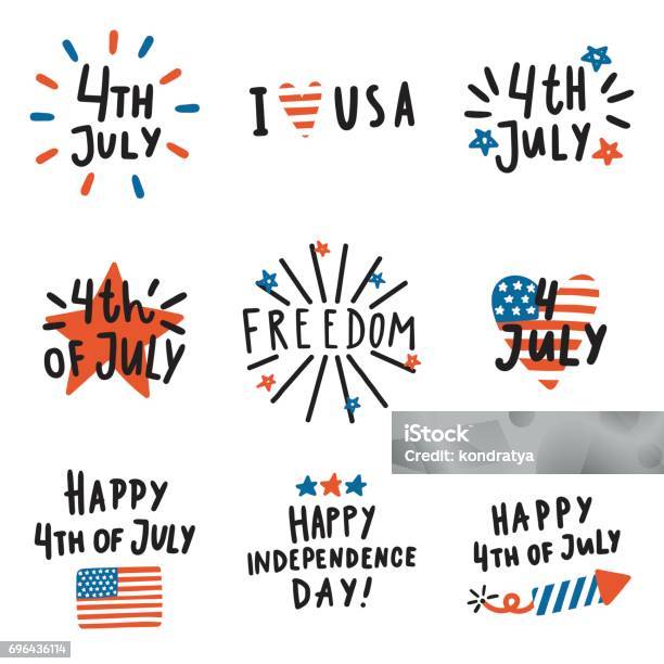Set Of Fourth July Badges Stock Illustration - Download Image Now - Circa 4th Century, July, Drawing - Activity