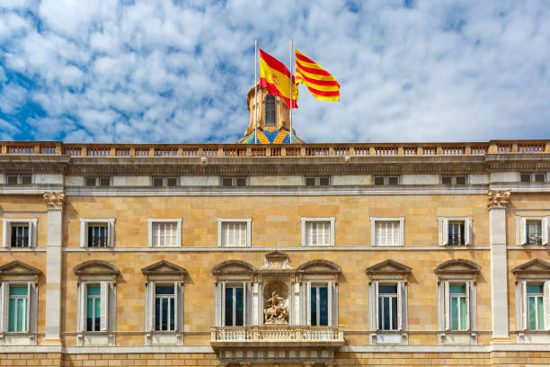 istock Catalan and Spain flags, Barcelona, Spain 696437412