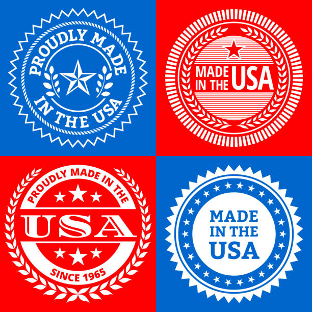 アメリカの愛国心が強いバッジ ベクトル グラフィック セットで行われました。 - made in the usa sign retro revival label点のイラスト素材／クリップアート素材／マンガ素材／アイコン素材
