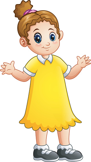 Cartoon Little Girl In Yellow Dress Stock Illustration - Download Image Now  - Back to School, Bonding, Cartoon - iStock
