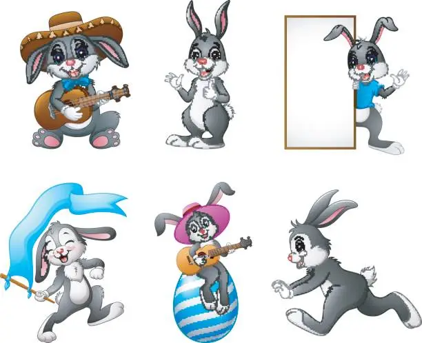 Vector illustration of Cute Bunnies cartoon set