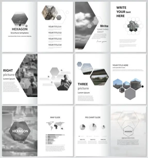 Vector illustration of The minimalistic vector illustration of the editable layout of A4 format modern covers design templates for brochure, magazine, flyer, booklet, report. Abstract polygonal modern style with hexagons