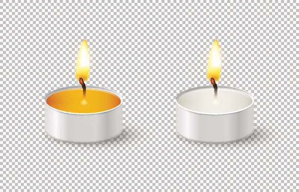 illustrazioni stock, clip art, cartoni animati e icone di tendenza di icona realistica della candela a lume di tè isolata su sfondo trasparente. modello di progettazione cose-up nel vettore eps10 - candle tea light candlelight flame