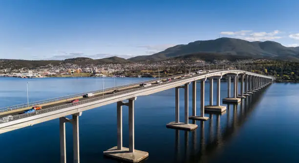 Aerial of Hobart City in Tasmania Australia