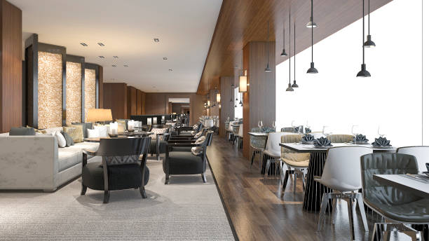 istock 3d rendering  luxury hotel reception and lounge restaurant 696460588