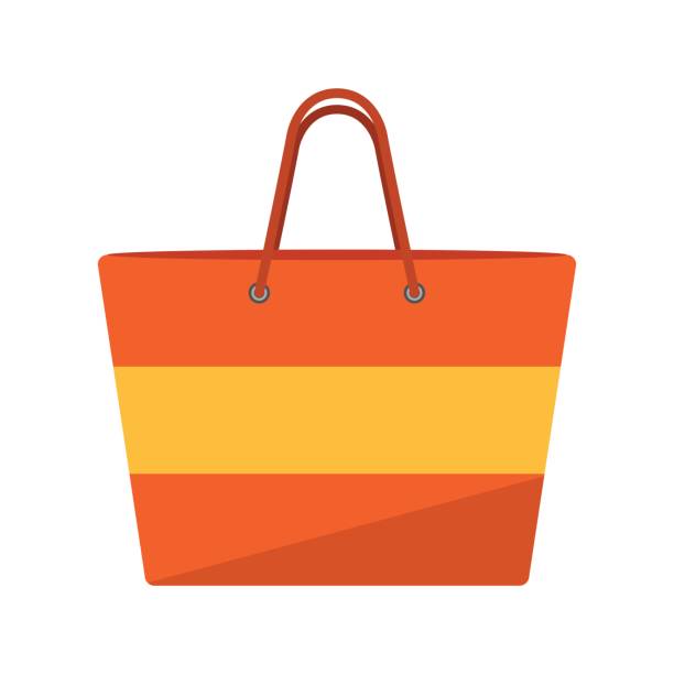 Orange beach bag. Isolated not white. Flat icon. Vector illustration. beach bag stock illustrations