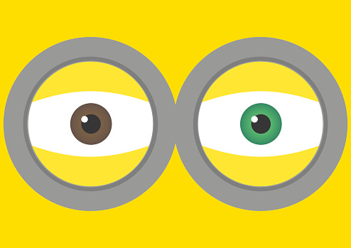 Vector illustration of goggle with two eyes on yellow color background. Vector illustration background design.