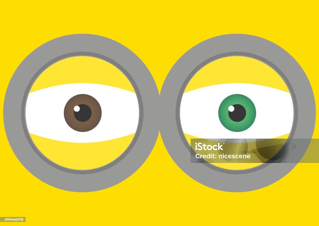 Vector illustration of goggle with two eyes on yellow color background. Vector illustration background design. Eyeglasses stock vector