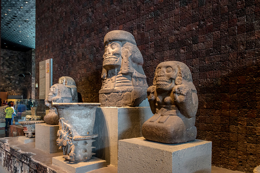 Mexico City, Mexico - Oct 2016: Interior of The National Museum of Anthropology (Museo Nacional de Antropologia, MNA) - Mexico City, Mexico