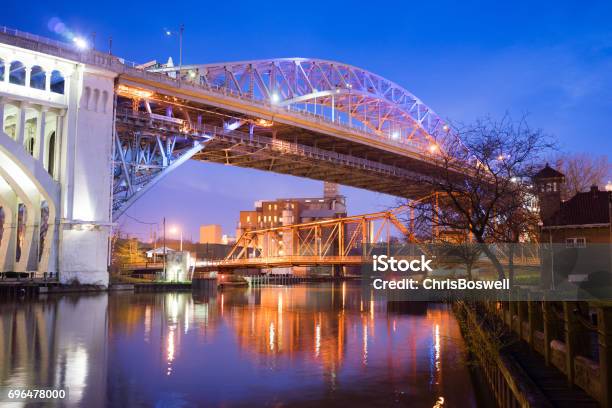 Detroitsuperior Bridge Cuyahoga River In Cleveland Ohio Stock Photo - Download Image Now