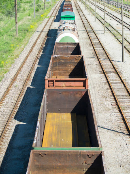 istock Railway station view with wagons. 696493414