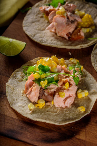istock White Corn Tortilla with Grilled Salmon 696495780