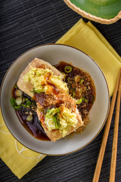 Agedashi, Deep Fried, Tofu with Ground Ginger , Scallion and Soy Sauce