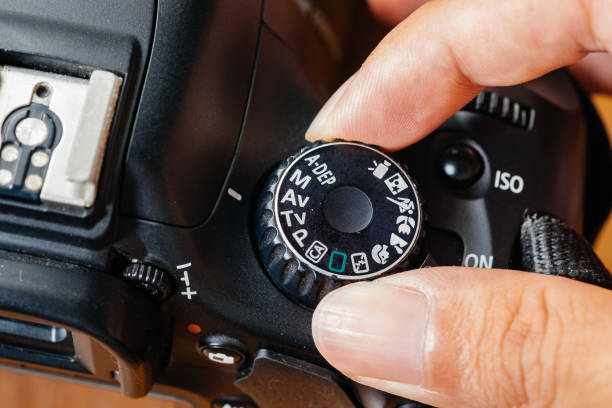 istock Av dial mode on dslr camera with fingers on the dial 696496260