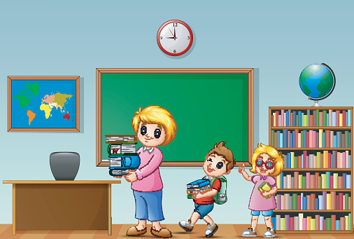 Ilustración de Mujer De Dibujos Animados Con Niños De La Escuela En Un Aula y más Vectores Libres de Derechos de Adulto - iStock Ilustración de Mujer De Dibujos Animados Con Niños De La Escuela En Un Aula y más Vectores Libres de Derechos de Adulto - iStock