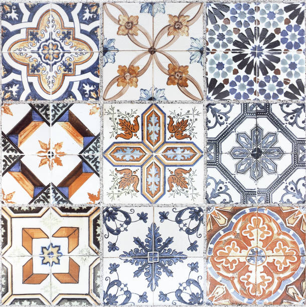 istock Beautiful old wall ceramic tiles patterns handcraft from thailand public. 696503892