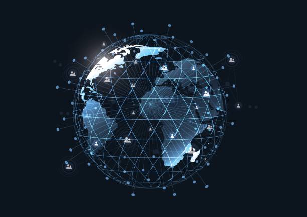 istock Global network connection. World map point and line composition concept of global business. Vector Illustration 696517682