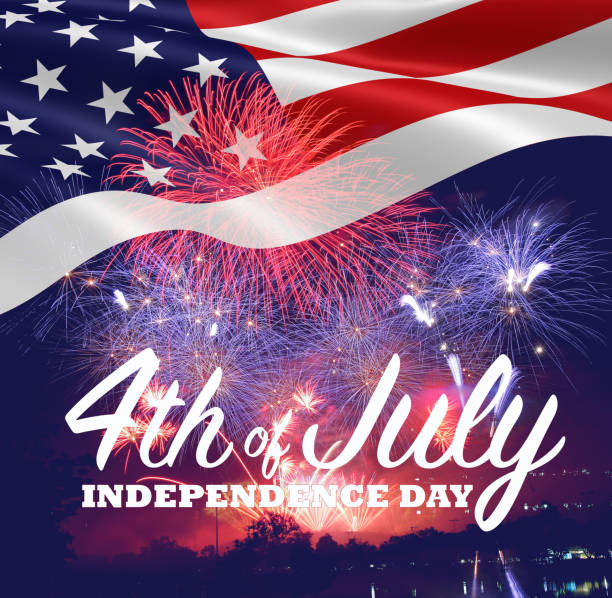 Fireworks background for 4th of July Independense Day. Fourth of July Independence Day card. Independence day fireworks. Independence day celebrate. Independence Day festive. star sky night island stock pictures, royalty-free photos & images
