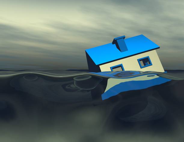 istock Flooded house under water 3D illustration. 696519356