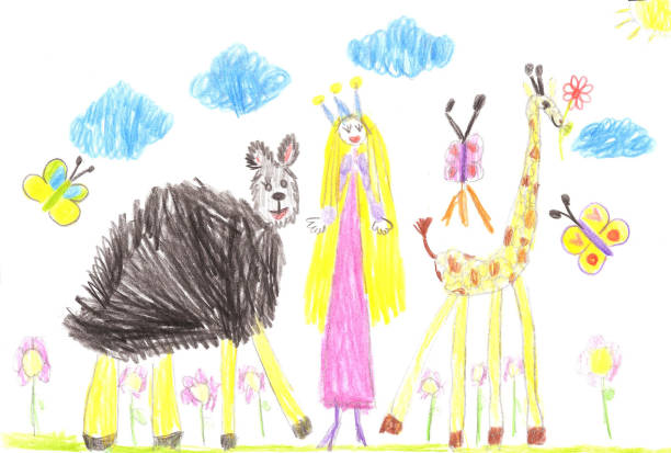 istock Child Cartoon Hand Drawn funny animals and Princess 696528580