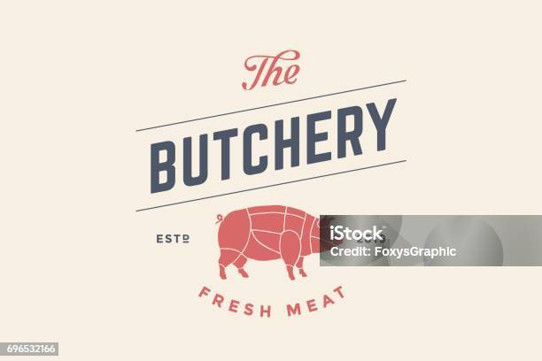 Emblème De La Boucherie Charcuterie Avec La Silhouette Du Cochon Vecteurs libres de droits et plus d'images vectorielles de Logo