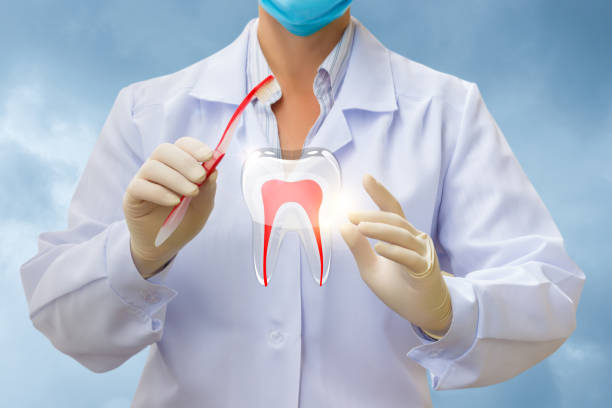istock Doctor with toothbrush and tooth . 696532230