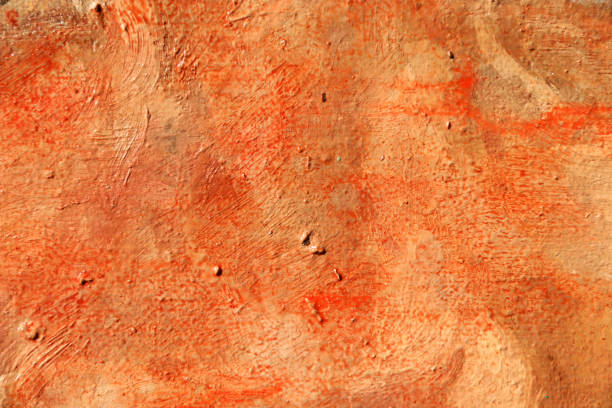 붉은 색 추상 예술 배경입니다. 캔버스에의 아크릴 염료 따뜻한 색상입니다. 페인트의 칫 하 솔 부드러운 질 - backgrounds textile damaged artists canvas stock illustrations