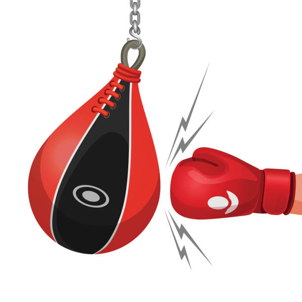 illustrations, cliparts, dessins animés et icônes de gant de boxe frappe punching-ball illustration de vecteur isolé - boxing fist knocking punch