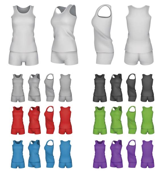 ilustrações de stock, clip art, desenhos animados e ícones de blank sport top and shorts template set. - shorts