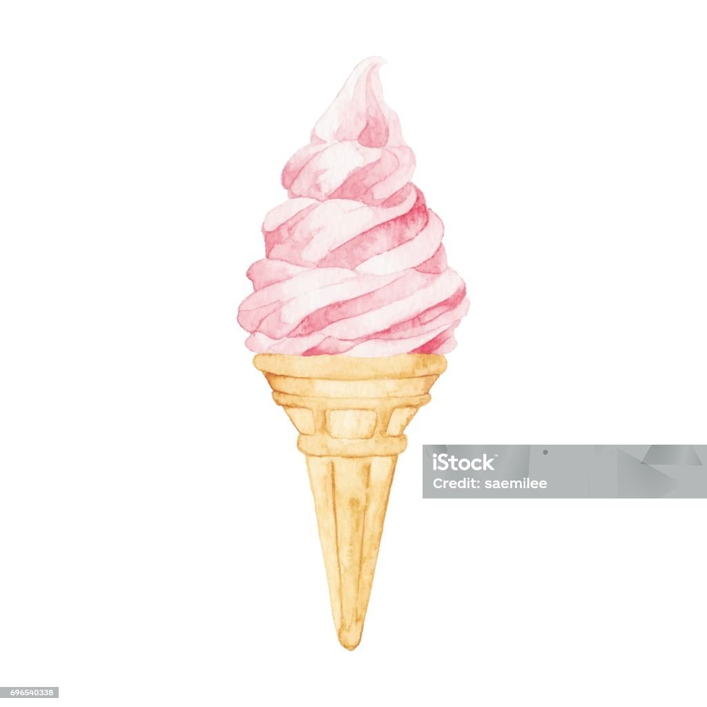 Watercolor Ice Cream Cone Watercolor illustration. Ice Cream stock vector