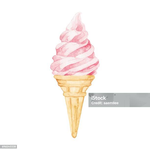 Watercolor Ice Cream Cone Stock Illustration - Download Image Now - Ice Cream, Soft Serve Ice Cream, Drawing - Art Product