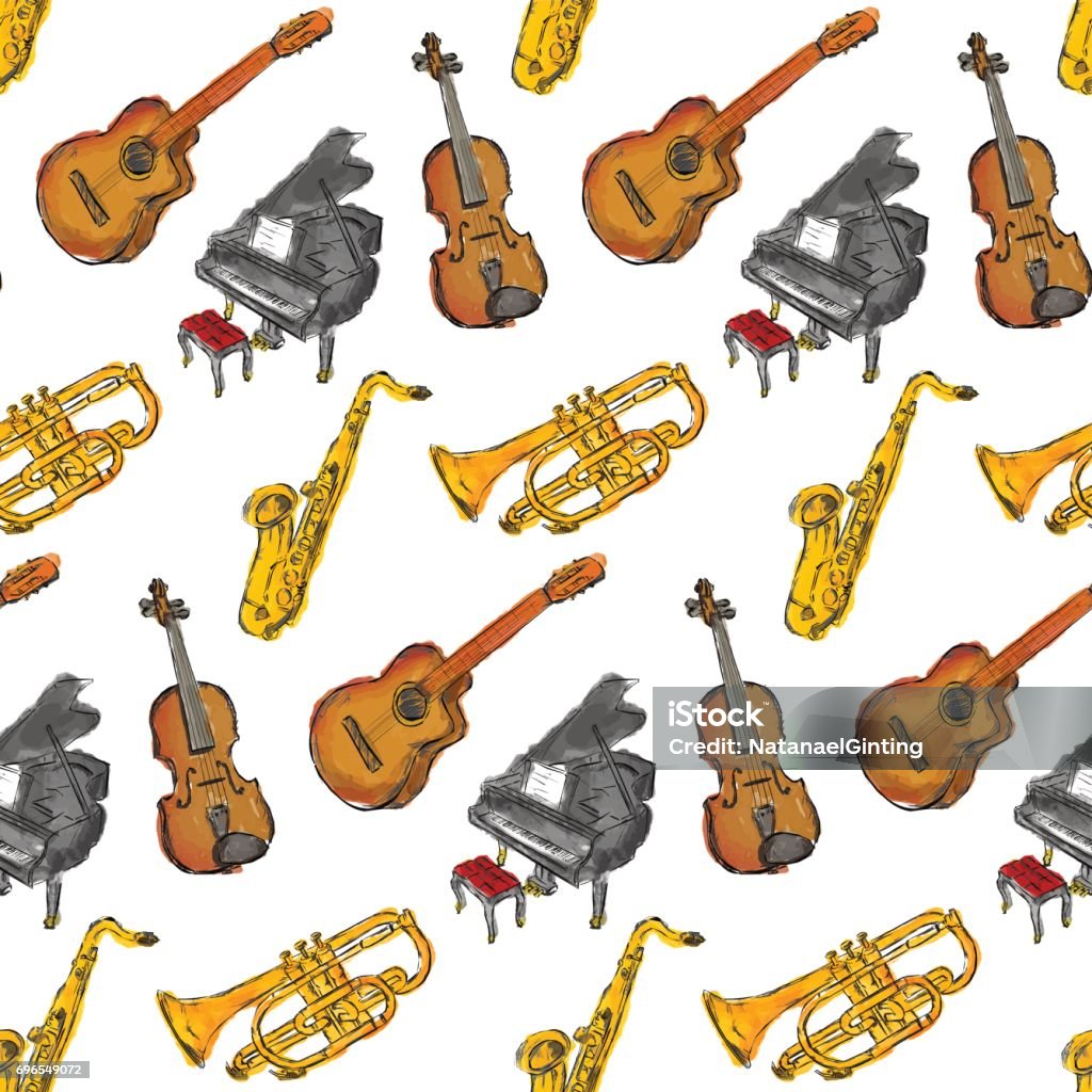 Paint Musical Instruments Seamless Pattern Stock Illustration ...