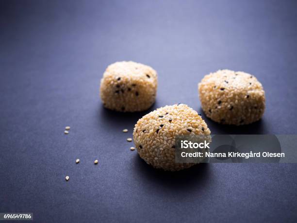 Japanese Sesame Mochi On Black Background Stock Photo - Download Image Now - Asia, Asian Food, Black Background