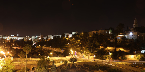 Jerusalem old city night panoramic aerial view