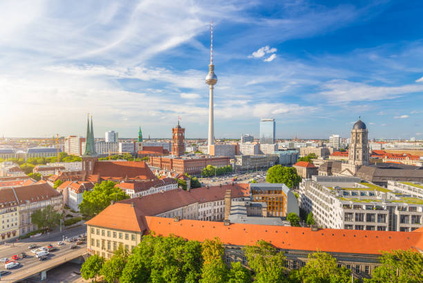 istock Berlin skyline with Spree river at sunset, Germany 696560254