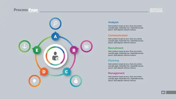 Vector illustration of Five Options Circles Slide Template