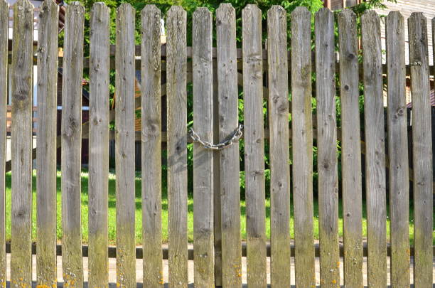 istock Wooden gate and steel shain 696561362