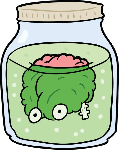 cartoon spooky brain in jar cartoon spooky brain floating in jar brain jar stock illustrations