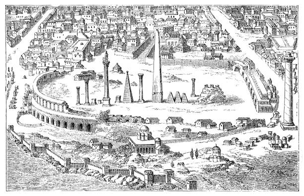 Circus and Hippodrome of Ancient Constantinople illustration of a Circus and Hippodrome of Ancient Constantinople amphitheater stock illustrations