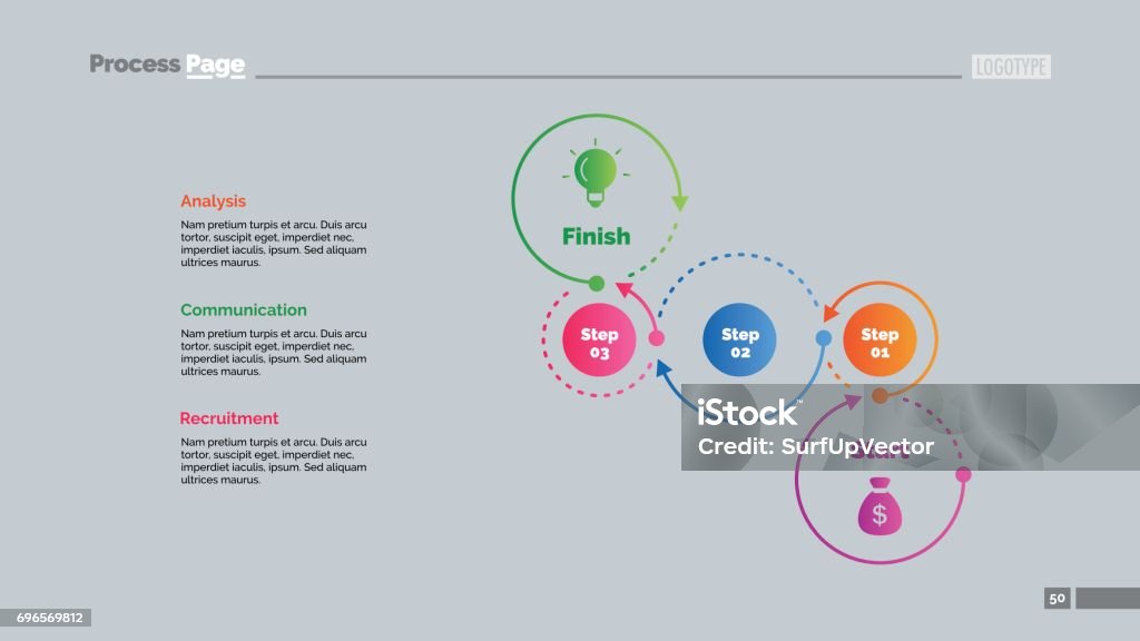 Three Steps Workflow Timeline Slide Template Stock Illustration ...